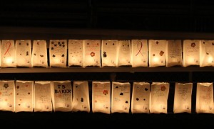 Rows of luminaries line the track at Nelson County High School during the luminary ceremony held during the Relay for Life Event.