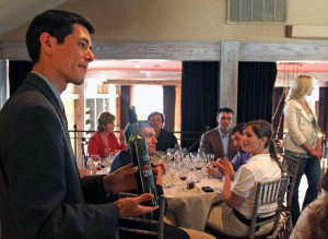 Thomas Roberts, Sommelier at Veritas Vineyard and Winery in Afton, Va. talks about Veritas' wines during a tasting.