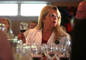 Maureen McDonnell, wife of the Virginia Governor talks with Daniel O'Neill, manager of Ruth's Chris Steak House in Midlothian during a tour and tasting at Veritas Vineyard and Winery in Afton, Va. Friday.