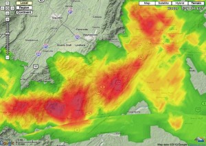 Image Courtesy of wunderground.com : The line of severe storms that moved through Nelson County late Friday afternoon. Click to enlarge. 