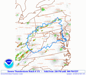 Via The Storm Prediction Center : A Severe Thunderstorm Watch is in effect for Nelson and much of the area to the north until 9PM. Click to enlarge.