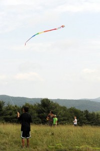 Kids fly kites in the wide open fields at Skylark Farm where Grand Discovery Days wrapped up this past Sunday. 