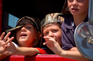 These youngsters got the ride of their life in one of CVEC's huge bucket trucks. 