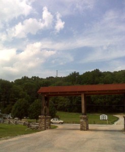 nTelos Beech1 ©2010 www.nelsoncountylife.com : The newsest nTelos antenna can be seen off in the distance just above the tree line over the west entrance rooftop at Devils Backbone in Beech Grove. Click to enlarge.