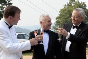 Austrian Ambassador to the US, Dr. Christian Prosl (center) shares a toast with WPA Artistic & Executive Director, Larry Alan Smith (left) and Don Burland, WPA President, just before the start of opening night. 