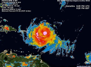Hurrican Earl Sat Enhanced Image via www.wunderground.com : Hurricane Earl from an enhanced sat image taken late Sunday afternoon. Click on image for latest updates.