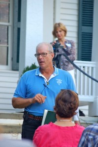 Photos By Tommy Stafford : ©2010 www.nelsoncountylife.com : Joel Salatin, self professed lunatic farmer, speaks to a crowd of about 100 people Thursday night at Pharsalia in Southern Nelson County, Virginia. Click an image to enlarge. 