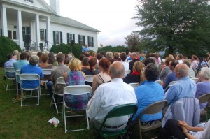 The lawn at Pharsalia was packed with people wanting to hear Joel Salatin's message. Reservations were cut off at 100 people, countless more called hoping to get a chance to hear his message. 