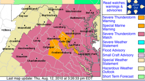 Via NWS : A Severe Thunderstorm Watch is in effect for all of the areas shaded in pink until 9PM this evening. Click on image for the latest details. 