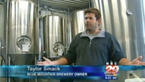 Screen grab courtesy of NBC-29 Charlottesville : Blue Mountain Brewey co-owner, Taylor Smack, talks to NBC-29 about craft beers in a recent story. 