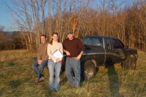 Matt, Mandi & Taylor standing in an open field in December of 2006. This is the location that would eventually become Blue Mountain Brewery today. 