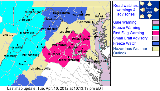 Various Freeze Warnings & Watches Nearby & Mountains Along BRP
