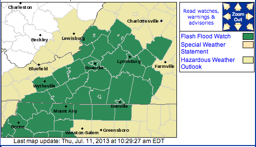 Flash Flood Watch Through Friday Morning For S Central VA Counties