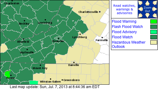 FLASH FLOOD WATCH: Through Late Sunday Evening For Most S Central & W VA Counties