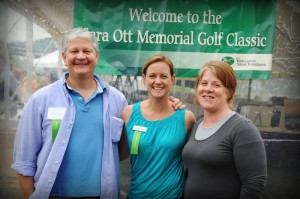 Dan MacDonnell (L to R) his wife Robin Ott MacDonnell and the Nature Foundation's Liz Salas pose for a quick picture Friday morning as the golf classic was getting underway. Robin (center and doughter of the late Sara & Frank Ott) has been a part of the annual event each year starting in 1993.  