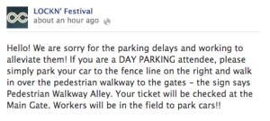 Late in the afternoon Lockn' organizers placed the following message and apology for the wait on their FB page. 