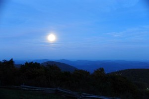 ©2013 Blue Ridge Life Magazine : Photos By BRLM Mountain Photographer Paul Purpura : This past Friday night - October 18, 2013 Paul captured this shot of what's called the Hunter's Moon rising to the east of the Blue Ridge Mountains, as seen from atop Wintergreen Resort looking east. 