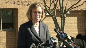 Virginia State Police Public Relations Director Corinne Geller addresses the media just after noon Tuesday regarding the stabbing of Virginia State Senator Creigh Deeds.