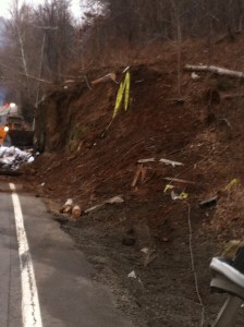 The area along Route 29S where the semi flipped on the nearby embankment.  