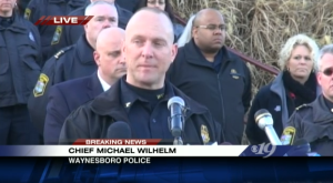 Photo Via CBS-19 Charlottesville: Cheif Mike Wilhelm of the Waynesboro Police Department briefs members of the media Friday afternoon - February 7, 2014 at Fishburn Military Academy. 
