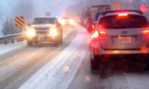 ©2014 Blue Ridge Life Magazine: Photos & Video By Tommy Stafford : Shortly after daylight Monday 3.3.14 this is what people living in Central Virginia woke up to. Snow covered roads, accidents, and backed up traffic like this scene along Route 151 near Martins Store.  