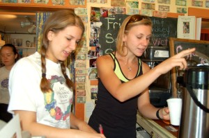Basic Necessities has long been a place where high schoolers and college students worked. Pictured here back in May 2007, Kelsey Vergin (now of Scottsville and now with Feast in downtown Charlottesville) along side Hayley Osborne of Faber. Hayley is still seen in Basic as a customer these days and is in the final stages of becoming a school teacher in the area. 