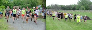 ©2014 Blue Ridge Life : Photos By BRL Mountain Photographer Paul Purpura : On the left folks take to the trails this past Saturday afternoon during the Devils Backbone Adventures Steeplechase Run For The Hops." On the right this past Friday evening - May 9, 2014 when people hit the trail through the vineyard at Cardinal Point Winery for the Corkscrew Rockfish Red 4Miler.
