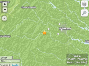 Graphic Via USGS : A 3.2 magnitude earthquake was felt Wednesday night around 10PM by people all across Central Virginia. 