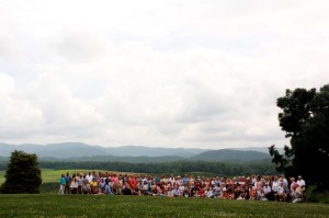 Dozens upon dozens of generations of the late Major Thomas Massie pose for another group photo on the front lawn of Pharsalia, Saturday - June 28, 2014 in Tyro, VA. 
