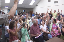Photo Courtesy of CBS-19 : Nelson Residents Packed  a meeting Sunday evening regarding a proposed pipeline through the county. 