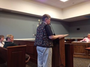 Photo Courtesy of Charlie Wineberg & Free Nelson : Marion Kanour, founder of Free Nelson, addresses the Nelson Board of Supervisors at their Tuesday meeting - July 8, 2014 in Lovingston, Virginia. 