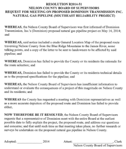 The exact wording of the resolution adopted by the Nelson BOS Tuesday afternoon - July 8, 2014. Click for larger view. 