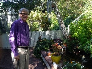 91 year old Earl Hamner originally of Schuyler, VA stands near his KOI pond in the backyard of of his home in Studio City, CA this past week. 