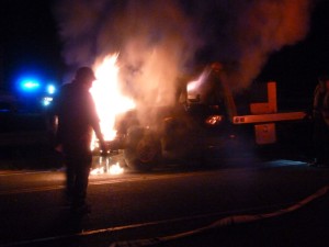 Scary moments Thursday evening - September 18, 2014 around 8:30 when this truck caught fire on Route 151 in Afton / Greenfield.