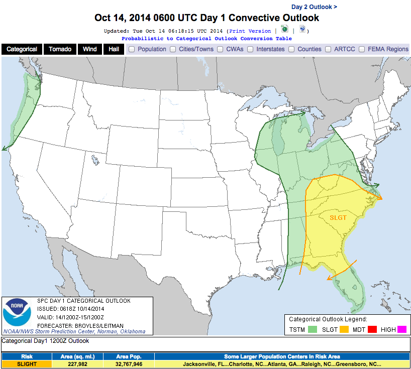 Potential For Severe Weather & Heavy Rains Over – Updated 12 Noon Wednesday