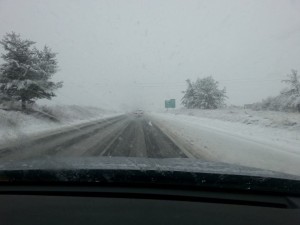 Photo courtesy of Marion Kanour: I-81 Southbound, south of I-64 had started to cover in snow early Wednesday morning. 