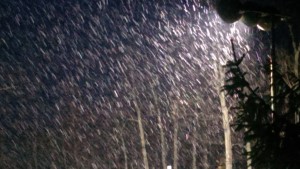 Photo Courtesy of Wintergreen Resort : Light snow, sleet & rain began falling shortly before dark Thursday evening - November 13, 2014 at Wintergreen Resort. 