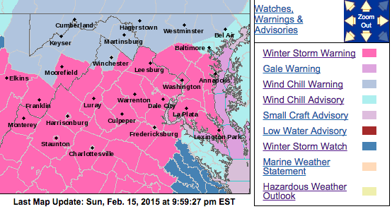 WINTER STORM WARNING : ! CANCELED ! For Many Counties : Updated 5AM – 2.17.15
