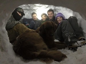 Thanks to Stuart Smith of Roseland for the photo from this weekend's snowstorm : Buddies  Zach Rorrer, Zach folsom, Xavi Mateu, Ben Smith,  Kaleigh Smith and dog Tucker all huddle inside an igloo in Roseland. They made it  this past Saturday evening  - February 21, 2015 after a large snowfall ranging between 10-14 inches fell across Nelson County. 