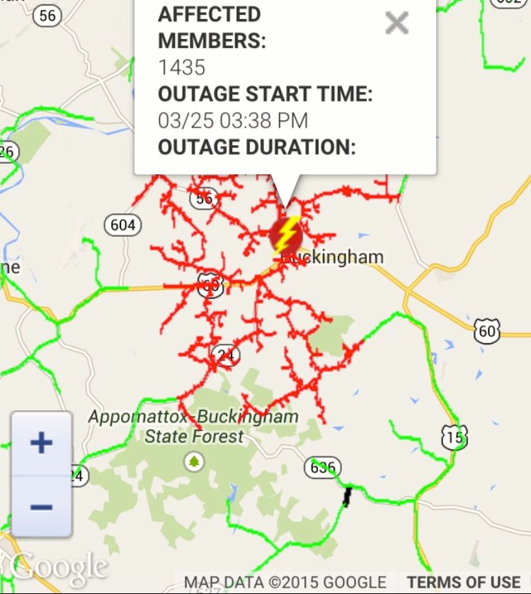 Large Power Outage in Buckingham As Of 3:38 PM Wednesday : Updated 4:44 PM : Restored