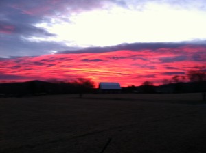 Photo Courtesy of Tucker Hughes : A brilliant sunrise greeted folks waking up across the Blue Ridge Monday morning - March 16, 2015. This was on Route 151 in Nelson County near Afton Family Medicine.