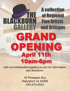 Thoug already open, the official opening of the The Blackburn Gallery will be on April 11, 2015. Click to enlarge flyer.  