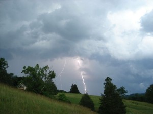 Photo By John & Nancy Hellerman  of Goodwin Creek Farm & Bakery : Strong thunderstorms with intense lightning moved through the area Wednesday afternoon just after 5PM. This picture was in Afton of Nelson County on April 8, 2015. 