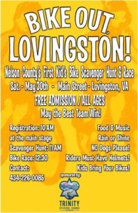 Bike Out Lovingston is set for May 30th. Click on flyer above to enlarge and read more. 
