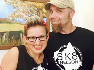 ©2015 Blue Ridge Life : Photo By Kim Chappell : Sally Rose of Shagwuf (left) and John Howard were all smiles this past weekend at the first SK8 Nelson event held at the RVCC to help keep the county's only skatepark open. 