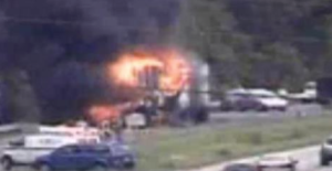 Photo Via CBS-19 The Newsplex : Westbound I-64 is closed due to a tractor trailer accident around the 104 mile marker.
