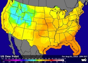 Graphic via wunderground.com : Though temps will remain warm over the weekend, it will fee much better with lower humidity levels across the Blue Ridge of Central Virginia. 