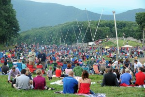 Thousands of people flock to see the fireworks at Wintergreen. Here several hundred begin showing up to view the fireworks that started a few minutes after full darkness on Saturday - July 4th, 2015. 