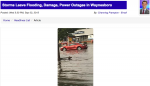 Screengrab courtesy of WHSV television Harrisonburg : By far one of the worst areas hit was Waynesboro with flooding in some parts of the city. Click on the image above to read more from WHSV. 
