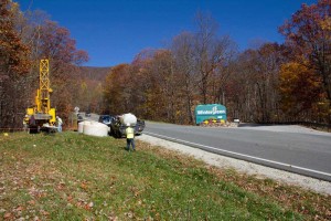 Photo Courtesy of Dima Holmes : Drilling crews were seen Tuesday afternoon, November 3, 2015 near the entrance to Wintergreen Resort. They were taking core samples for what will eventually become the Atlantic Coast Pipeline that cuts through a large part of Nelson County, Virginia. 